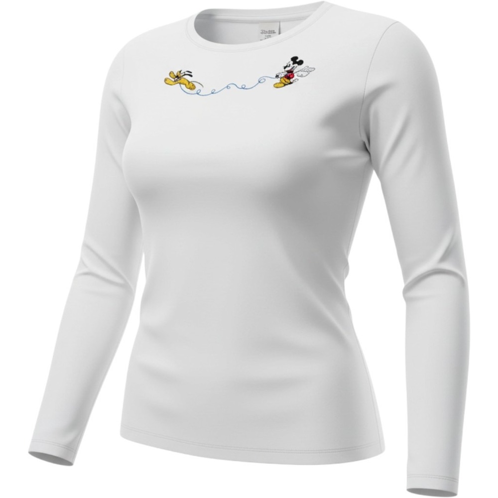 The Disney Store Mickey Pluto Embroidered Long Sleeve Top Size M White Vintage